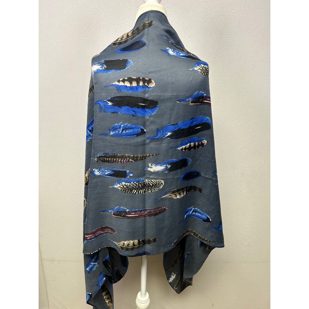 Boho Nature Lulla Collection by Bindya Womens OS Gray Blue Feather Print Scarf